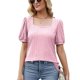 thumbnail image 1 of Camiseta de manga corta para mujer,Blusa ahuecada de manga corta abombada para mujer Camisa de color puro para mujer Estándares líderes en la industria, 1 of 8
