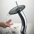 thumbnail image 2 of KRAUS Tall Waterfall Bathroom Faucet for Vessel Sink with Frosted Black Glass Disk, Chrome Finish, 2 of 10