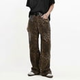 thumbnail image 3 of Tan Leopard Jeans Women Denim Pants Female Oversize Wide Leg Trousers, 3 of 5