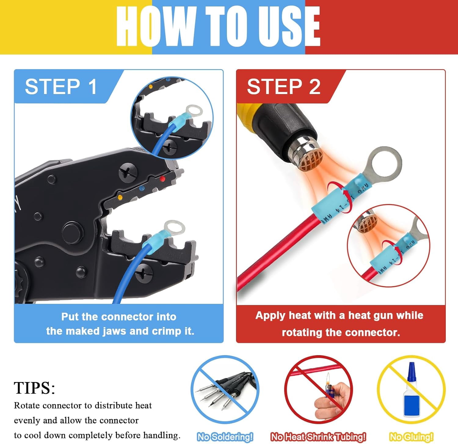 Crimping Tool for Heat Shrink Connectors, Upgraded Wire Crimper Tool, Ratcheting Wire Terminal Crimper - Crimping Pliers - Ratchet Terminal Crimper for 10 to 22 AWG Wire