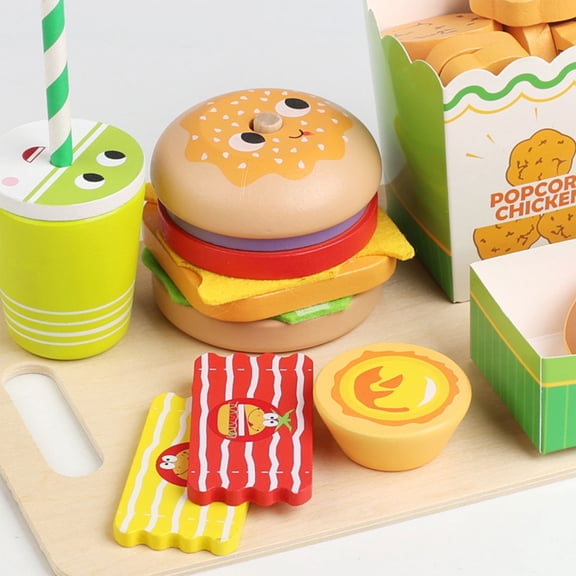 Wooden Hamburger Stacking Toy for Toddlers, Montessori Educational Pretend Play Food Set with Stackable Burger, Fine Motor Skills Development Toy for Kids Boys Girls Ages 3  Birthday Holiday Gifts
