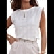 thumbnail image 3 of Camisetas Sin Mangas con Ojales para Mujer, Estilo Floral, Informal, Cuello Redondo, Sin Mangas, Ropa de Playa A para Vacaciones. M, 3 of 7