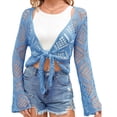 thumbnail image 3 of Women Summer Boho Tops Sheer Crochet Coverup Beach Bathing Swimsuit Cover Ups Shrugs Crop Swimwear Outfits, 3 of 5