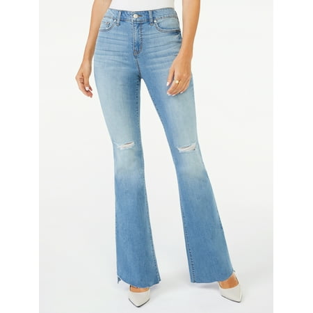 Scoop Women's High-Rise Flare Angled Step Hem Jeans
