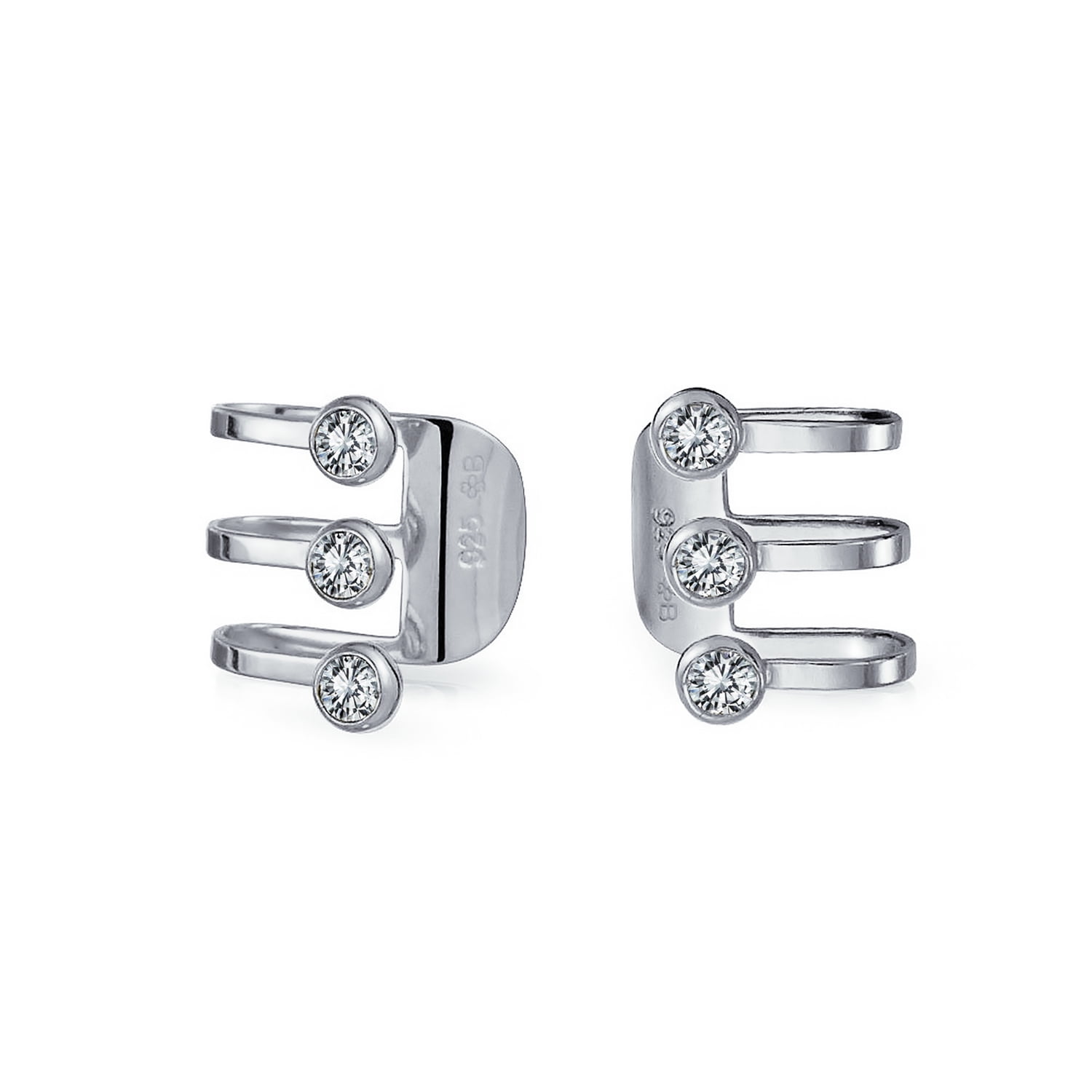 Double Baguette Ear Cuff Earring 925 Silver Cartilage Cuff Zirconia Gemstone 