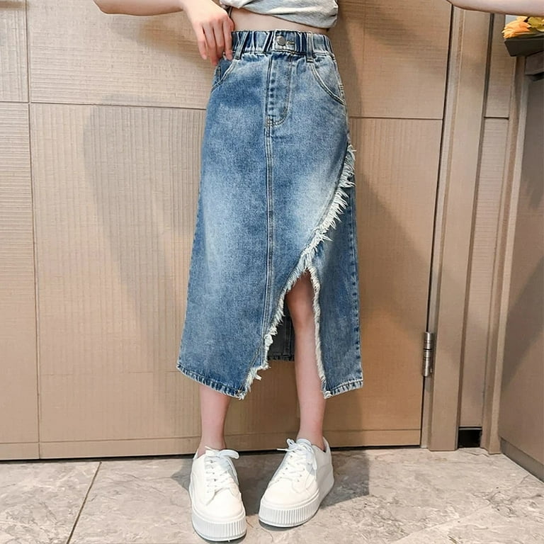 5 6 7 8 9 10 11 12 13 Year Teen Girls Denim Skirt New Fashion Korean Version Split Long Skirt Children Clothing Birthday Present Walmart