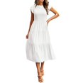 thumbnail image 3 of Women Ruffle Short Sleeve Long Dress Smocked Tiered A Line Dress Crew Neck, 3 of 3