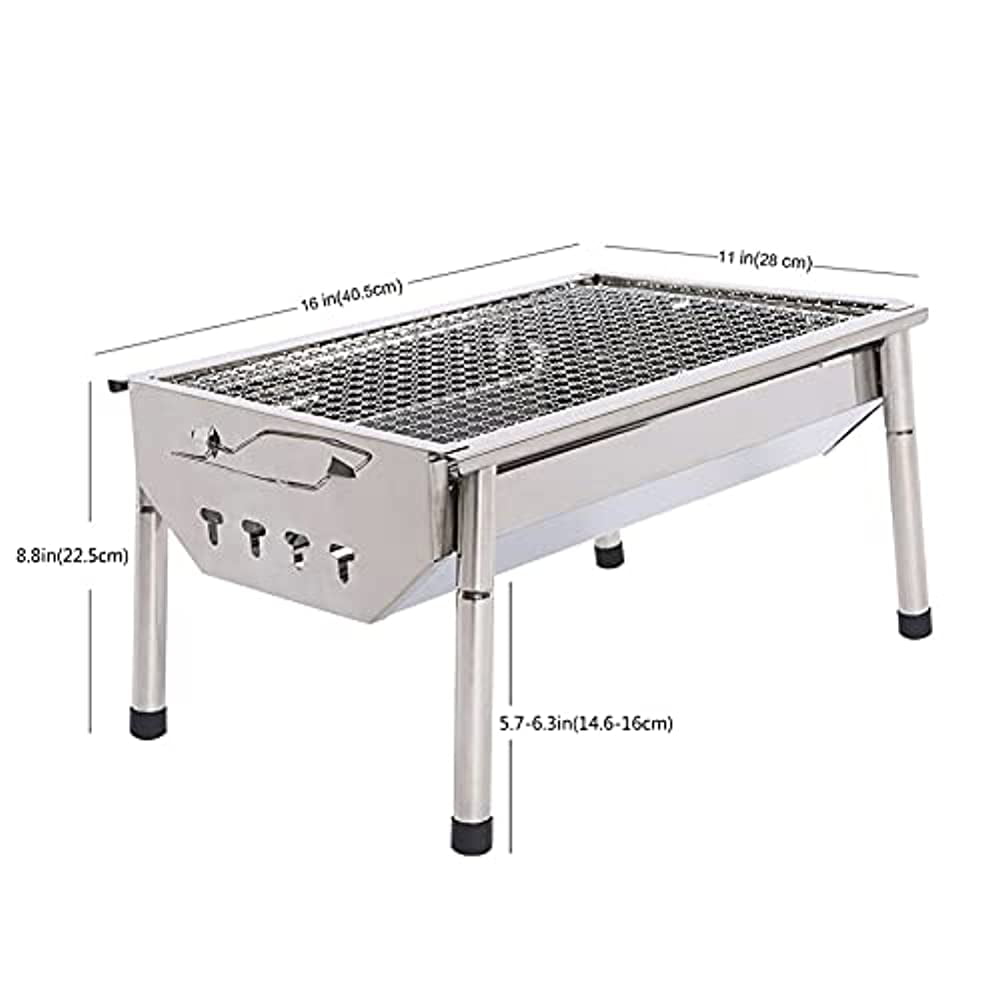 Stainless Steel Foldable Camping Portable Outdoor Grill Kabob Shish Skewer Easy Folding Travel Outdoor Campaign Cooking ready AhKin Charcoal Grill 
