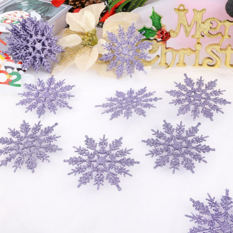 12pcs Snowflake Ornaments Plastic Glitter Snow Flakes Ornaments for Winter Christmas Tree Decorations Craft Snowflakes, Silver, Size: 4