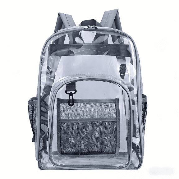 Clear Transparent Backpack, Heavy Duty PVC See Through Bag for Stadium Events, Travel, Work and Daily Use,Gray