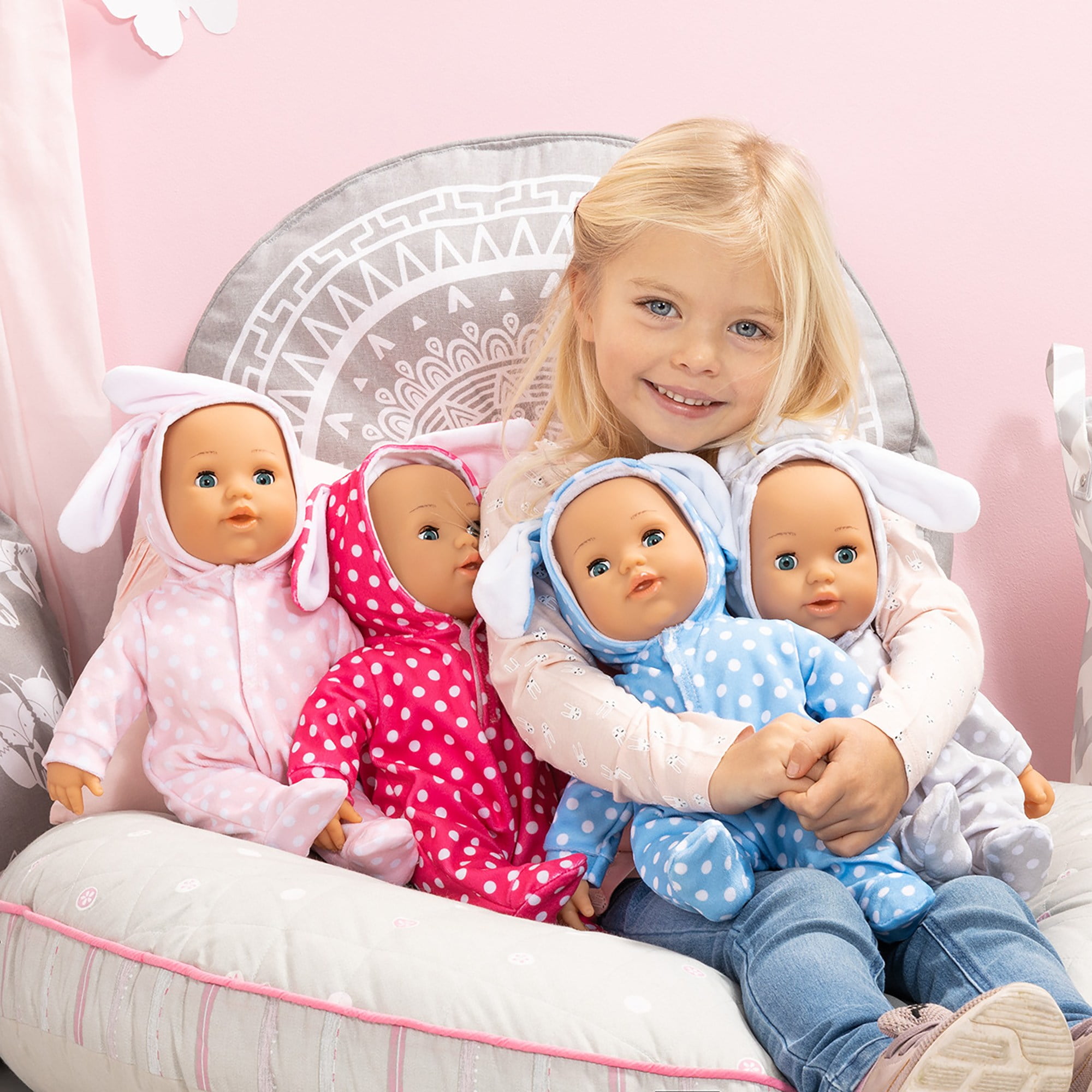 First Words Baby: Anna Pink Bunny 24 Sounds 15" Doll - Pacifier+Bottle, Sleeping Eyes, Press Tummy For Sounds, Ages 3+