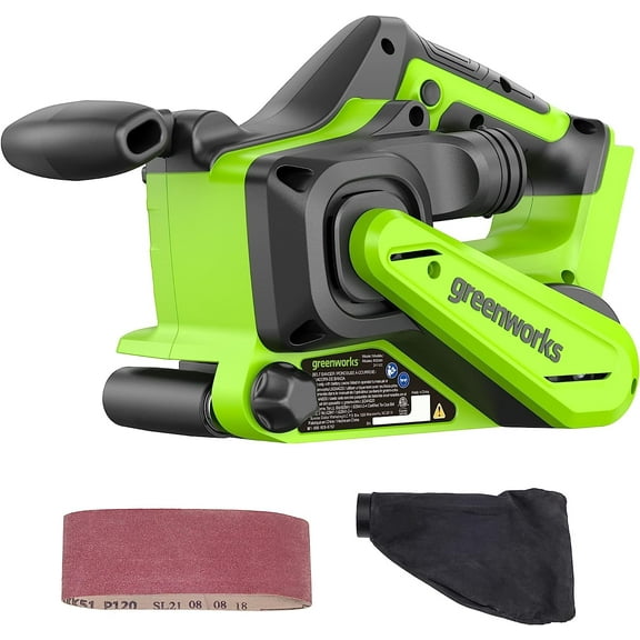 Greenworks 24V Brushless Cordless 3in. x 18in. Belt Sander Kit with Dust Bag and 60 Grit Sandpaper, Tool Only