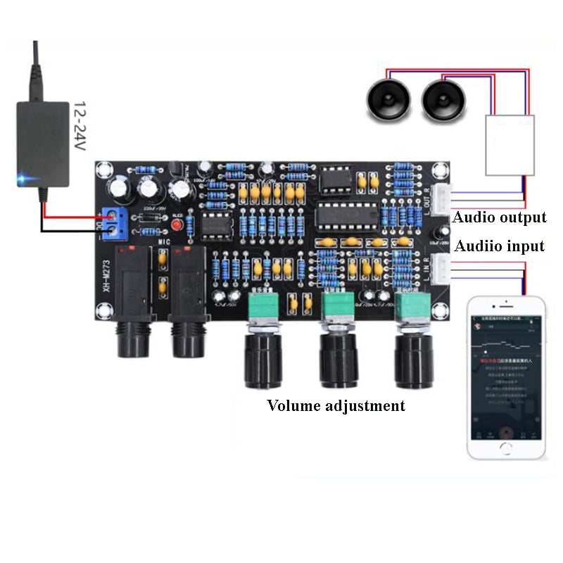 12V PT2399 Karaoke Microphone Reverberation Audio Pre Amp Amplifier Reverb Board 