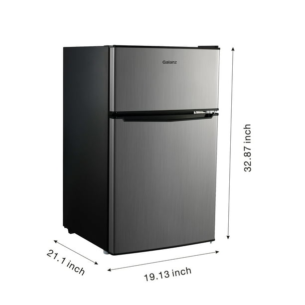 Galanz 3 1 Cu Ft Two Door Mini Fridge With Freezer Estar Gl31s5e Stainless Walmart Com Walmart Com