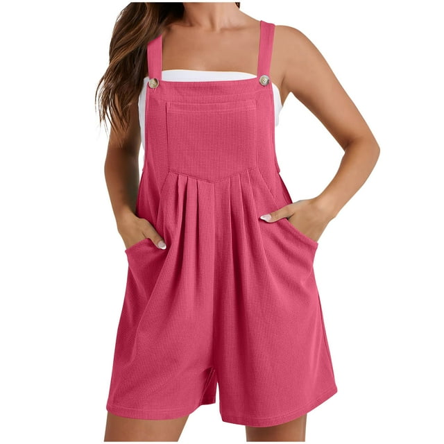 biudgviw Overall Shorts for Women Adjustable Strap Textured Casual Loose Short Jumpsuits Summer Bib Rompers with Pockets