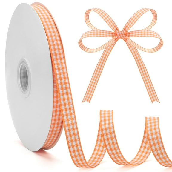 Ribbon, Orange and White Plaid Checkered Ribbon 1cm*45m, Orange Checker Ribbons for Gift Wrapping, Hair Bows, Picnic, Crafts, DIY Accessories