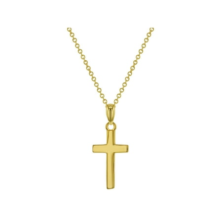 925 Sterling Silver High Polish Plain Cross Pendant Necklace Unisex Children 17"