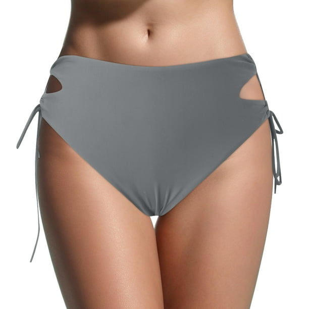 Gibobby Traje De Baño Mujer Bikini Vintage de cintura alta para mujer, traje de baño con parte inferior, ropa de playa, parte inferior de Bikini con late(Gris,M)