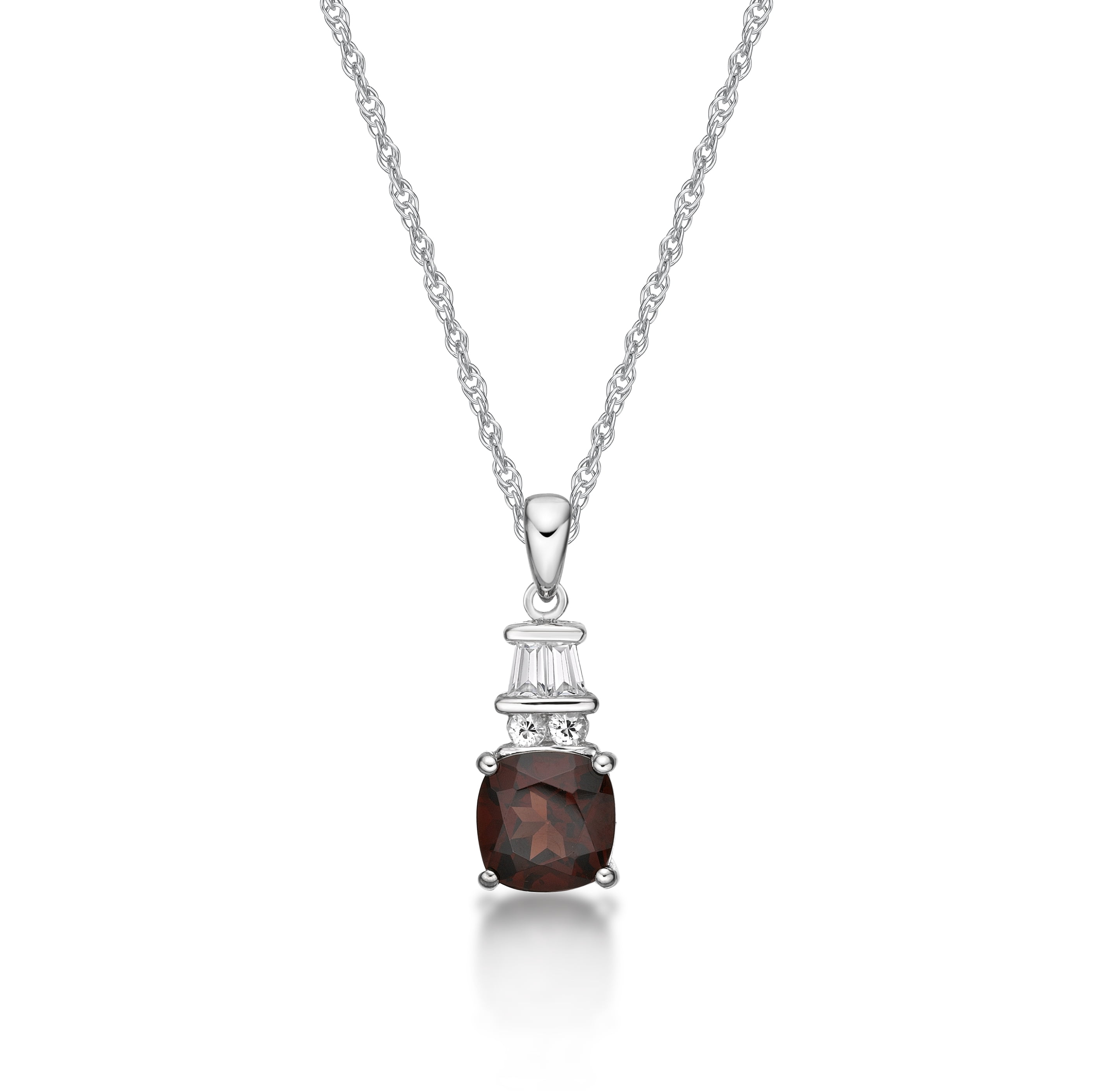 Jay Heart Designs 925 Sterling Silver Genuine Garnet and Created White Sapphire Pendant with 18" Chain