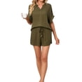 thumbnail image 6 of Hanerdun Women 2PCS Pajamas Sleepwear Female Short Sleeve Top & Shorts Pjs Set Green XL, 6 of 6