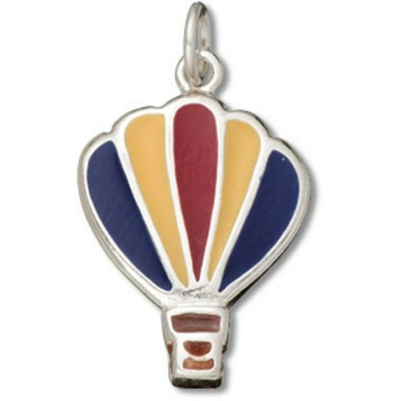 Sterling Silver 20" Unisex 1.5mm Box Chain Enameled Red Yellow And Blue Hot Air Balloon Pendant Necklace