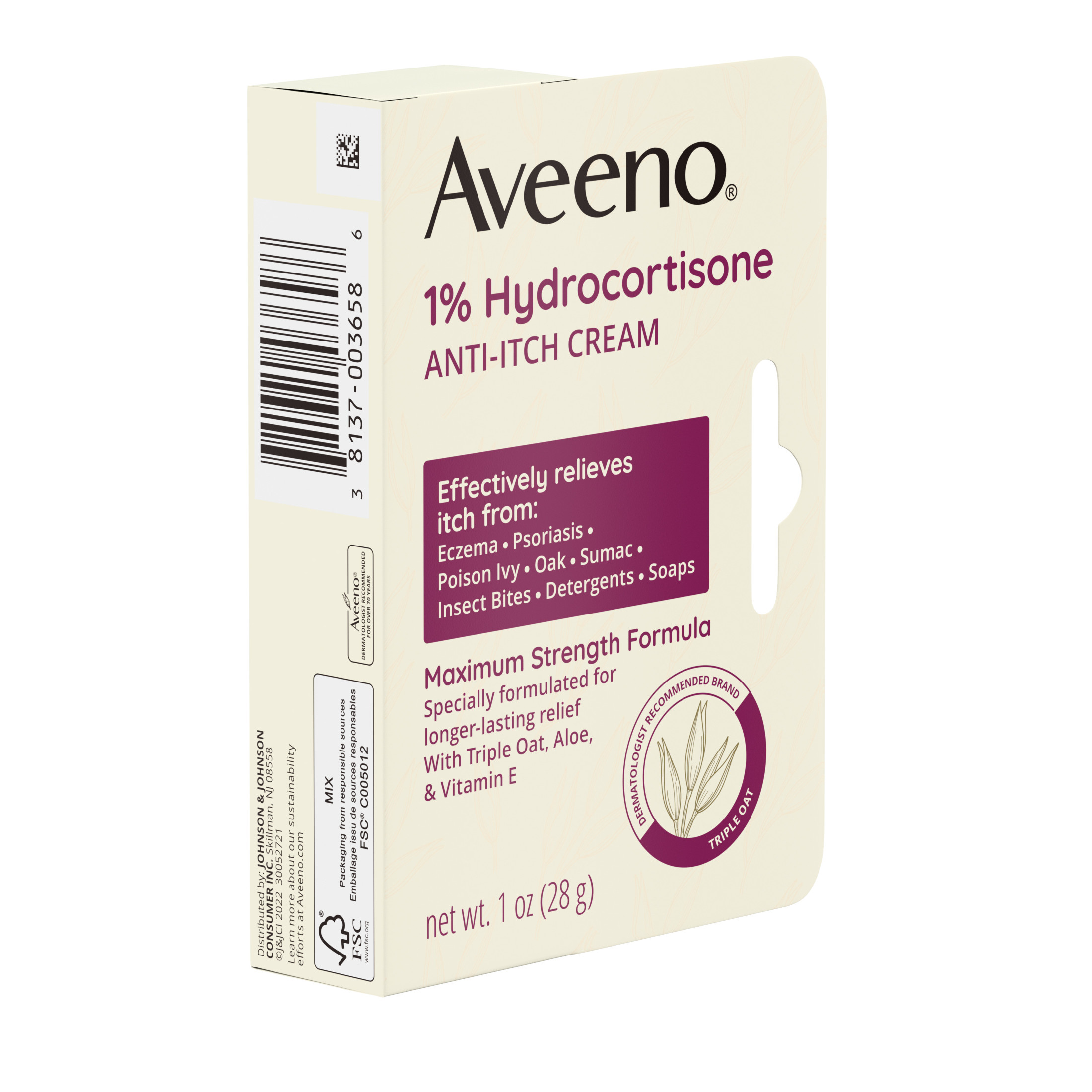 Aveeno Maximum Strength 1% Hydrocortisone Anti-Itch Cream, Triple Oat - image 5 of 10
