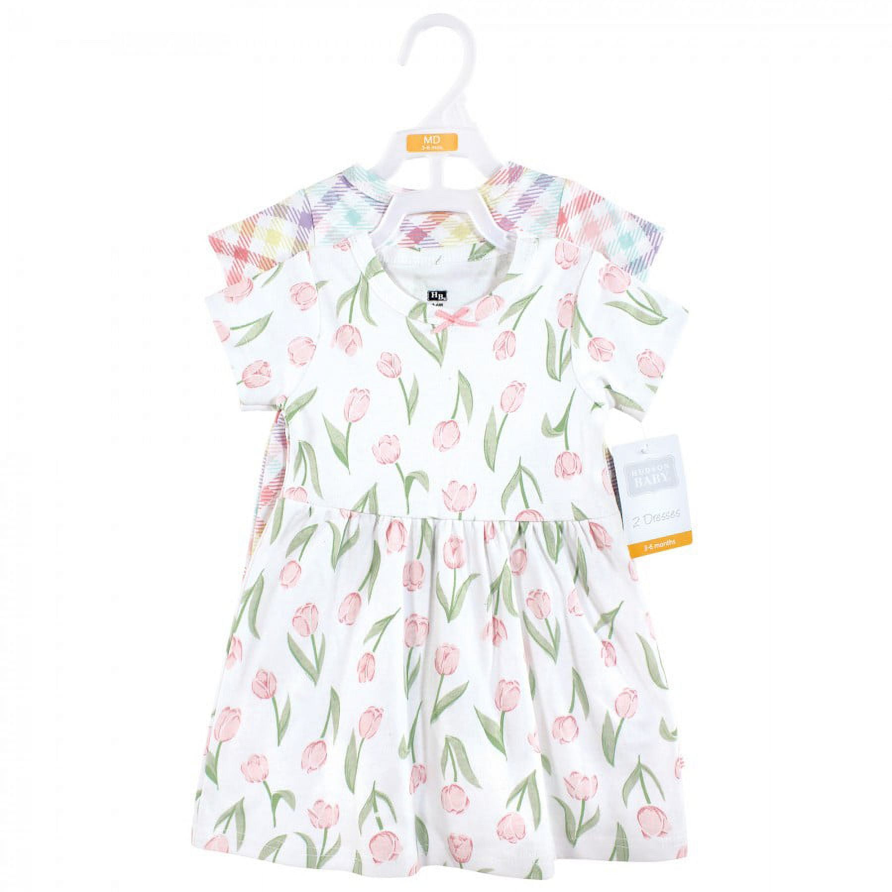 Hudson Baby Infant and Toddler Girl Cotton Dresses, Pink Tulips, 2 Toddler
