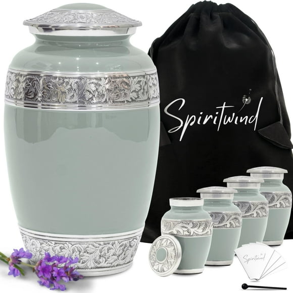 Set of 5 Handmade Cremation Urns for Human Ashes Adult Man or Woman - Hand Engraved Cremation Urn Set of 5 featuring 1 Large Urn for Ashes with 4 Matching Mini Urns, Funnels & Ba