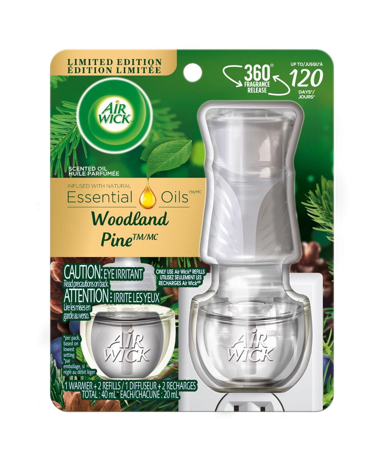 Air Wick Plug In Scented Oil Kit, Woodland Pine, 1 Warmer + 2 Refills (2x20mL)