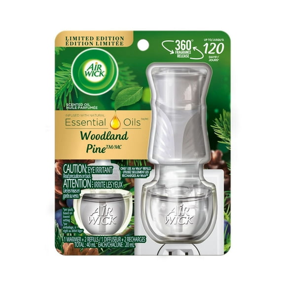 Air Wick Ensemble d'Huile Parfumée à Brancher, Pin des Bois, 1 Diffuseur + 2 Recharges