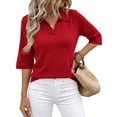 thumbnail image 2 of 3/4 Sleeve Sweater for Women Polo Collared Loose Fit Knit Top Business Casual Dressy Fashion Pullover Tops, 2 of 8