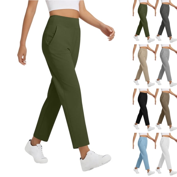 Travel Dress Pants Women Stretch Pull on 7/8 Ankle Golf Trousers High Waisted Work Business Casual Slacks with Pockets Army Green,L