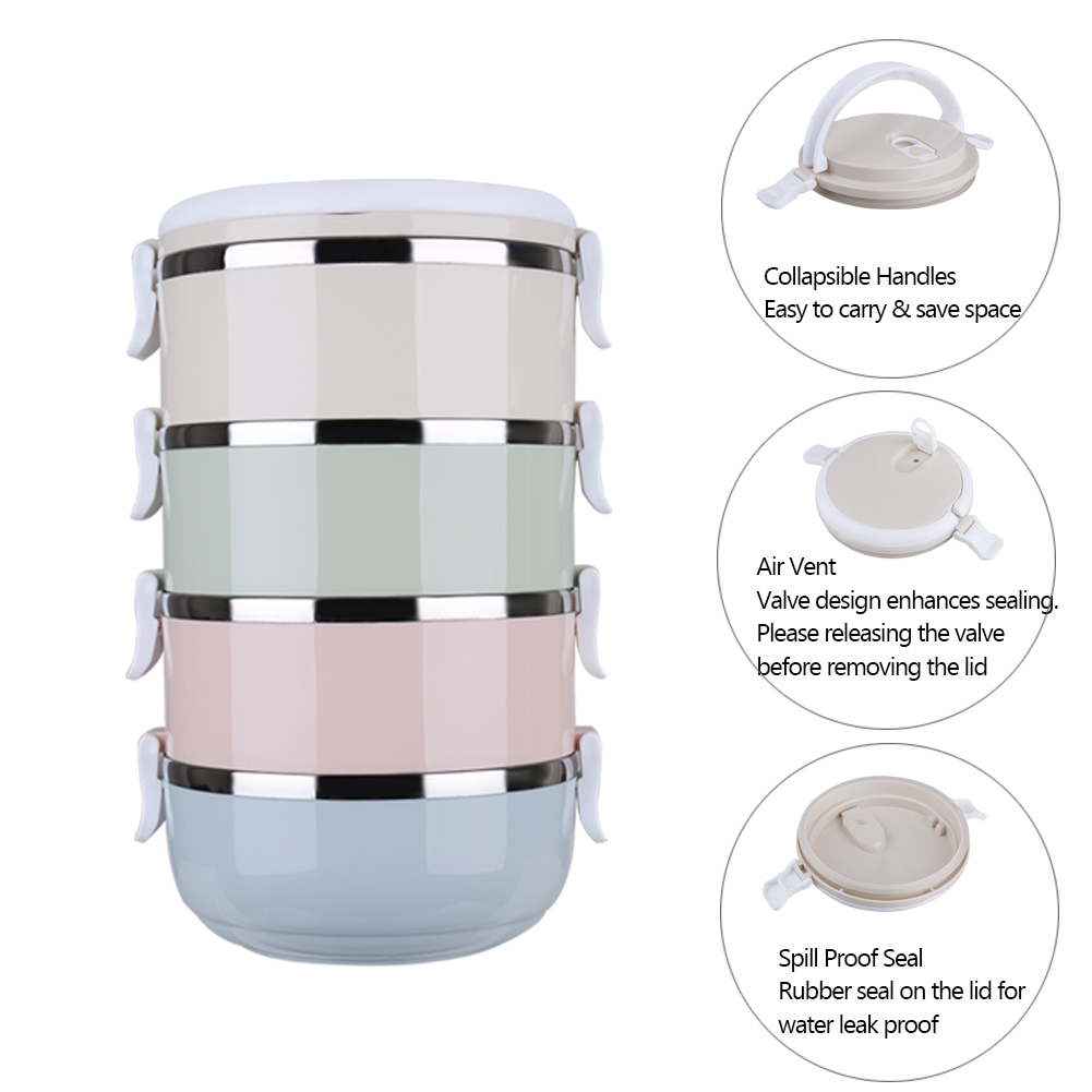 4 Tiers Bento Portable Stainless Steel Adults Lunch Containers Wide Mouth Anti-Scalding Vacuum Stainless Steel Bento Box With Thickened Buckle Leakproof Travel Bento Bowls Set
