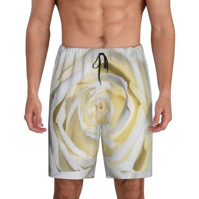 Balery White Rose Pantalones cortos de pijama de punto de algodón para hombre con cinturilla y bolsillos-Medium