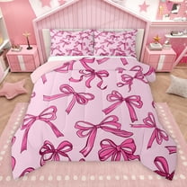 Manfei Dreamy Pink Bowknot Bedding Comforter Set, Kawaii Cute Cartoon Bow Twin Comforter Sets, Teens Kids Girls Female Reversible Bedding Set, Microfiber Bedroom Decor, 2-Piece