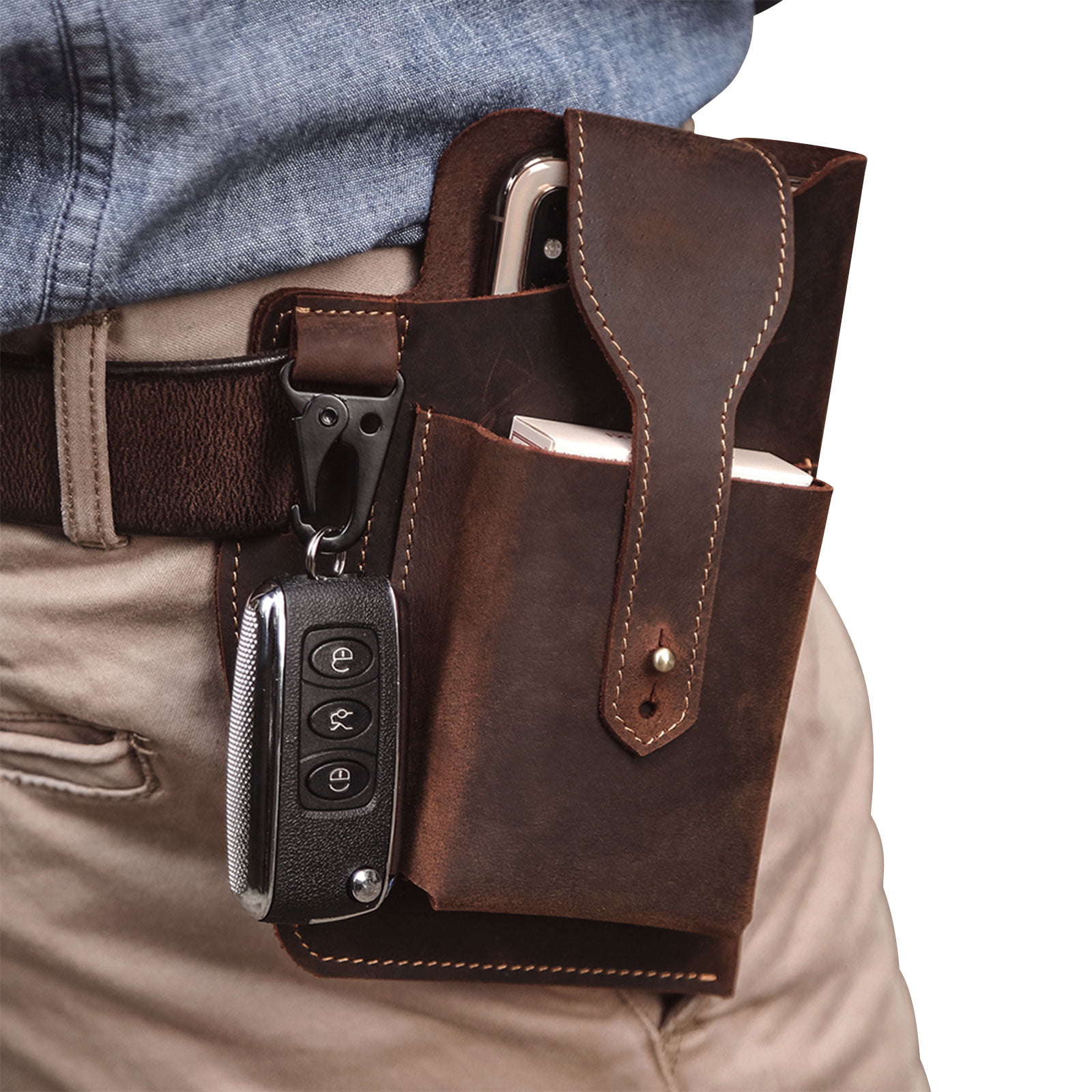 Handmade Vintage Men Real Leather Belt Hook Fanny Waist Bag Travel Phone Pouch 
