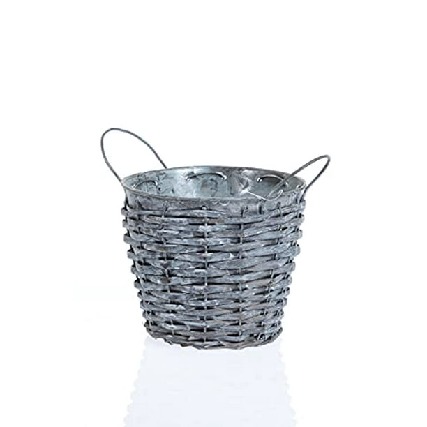Tin Basket with Plastic Liner l Grey Metal Basket (5"x5") (3169MT/1BK