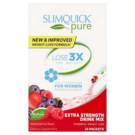 Slimquick Pure Mixed Berries Flavor Women's Weight Loss Extra Strength Drink Mix Packets, 26 (Best Weight Loss Drinks For Men)