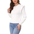 thumbnail image 4 of Suéteres recortados para mujeres, suéter de punto de cuello redondo, lindo con volantes, de manga larga, tops de atuendos casuales 2025 XL blanco, 4 of 6