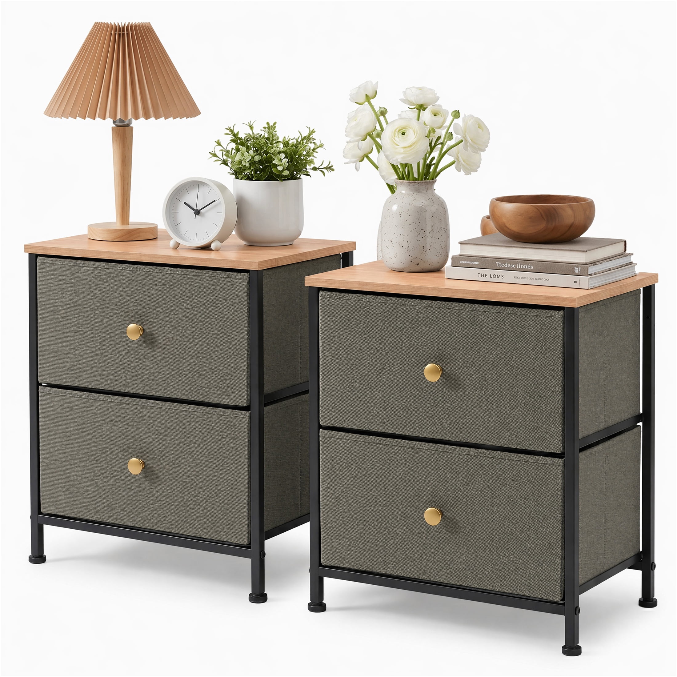 Double Drawer Bedside Table for Bedroom Living Room Storage