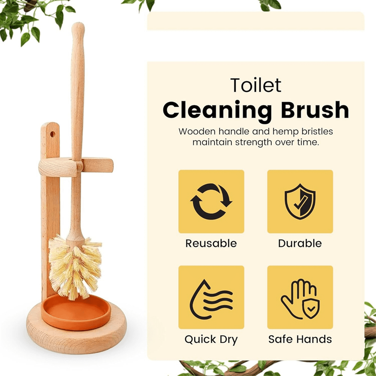 Toilet Bowl Cleaner Brush with Holder, 14 Inch Extra Long German Beechwood Handle, Ceramic Drip Tray,1 x Toilet Bowl Cleaner Brush,Wooden