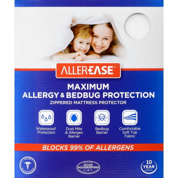 AllerEase Maximum Mattress Cover Protector Full- Zippered, Waterproof, Allergen Barrier