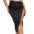thumbnail image 2 of Aloohaidyvio Pleated Skirts for Women,Womens Summer Silk Solid Color High Waist Split Long Package Hip Half-body Skirt, 2 of 5