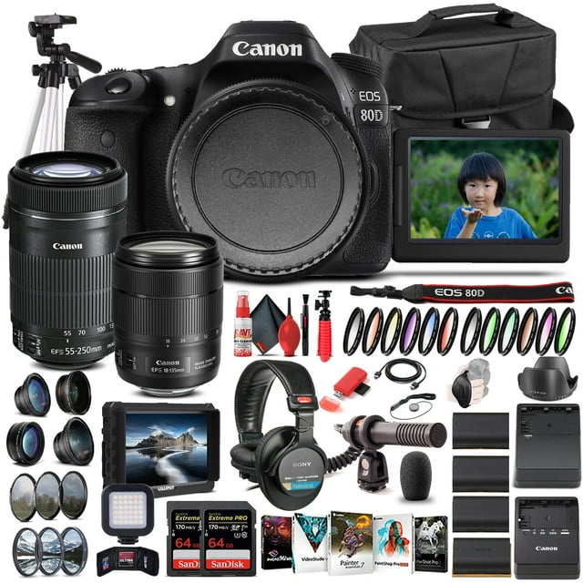 Canon EOS 80D Appareil Photo avec Objectif 18-135mm et Objectif EF-S 55-250mm - Ensemble Pro (Modèle International)