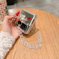 thumbnail image 6 of ELEHOLD for Samsung Galaxy Z Flip 4 6.7 inch Luxury Mirror Case, Crystal Diamond Pearl Flower Bracelet Wrist Strap Screen & Camera Protection No Fingerprint Shockproof Case for Girls Women,Silver, 6 of 10