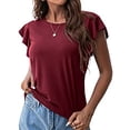 thumbnail image 4 of Uhndy Casual Summer T-Shirts Women Ruffle Short Sleeve Tops Round Neck Tunic Tee Blouse-LQ, 4 of 5