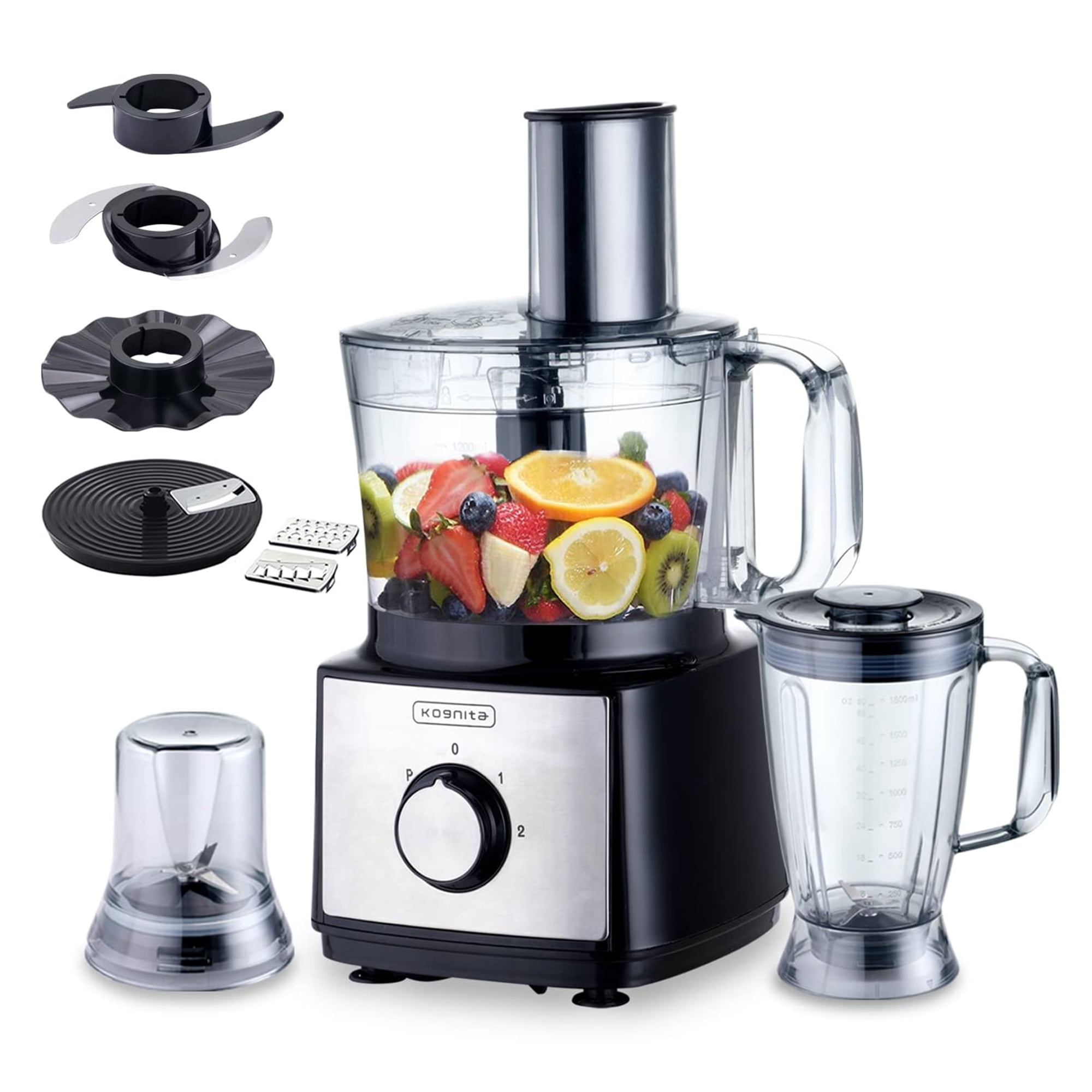 Kognita Food Processor Blender Combo, 8 in 1 Smart Kitchen with Speeds for Chopping,Kneading,Shredding and Slicing, Bowl, Black?Silver - Walmart.com