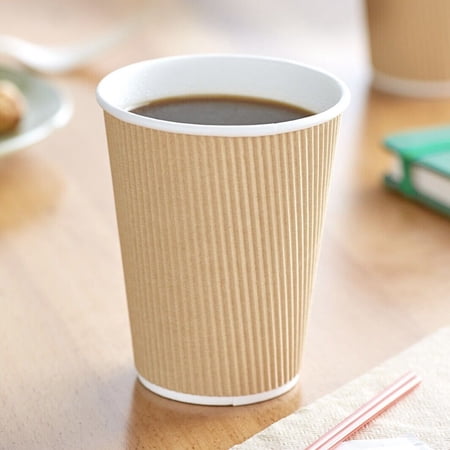 12 oz Disposable Paper Coffee Cafe Cups With Lids with Hole Kraft Paper Hot Cup