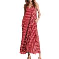 thumbnail image 1 of Aqestyerly Robe Longue d'Été Décontractée pour Femme à Col en V, Sans Manches, à Pois, Grande Taille, 1 of 6