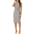 thumbnail image 1 of Vestido de tubo sin mangas para mujer Inspire Chic, con escote en V, cinturón, vestido lápiz para el trabajo, gris L, 1 of 6
